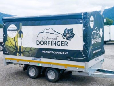 Eduard HL 311 x 160 - 2000kg mit beschriftetem Planenaufbau Laner Anhänger