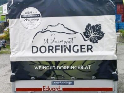 Eduard HL 311 x 160 - 2000kg mit beschriftetem Planenaufbau Laner Anhänger