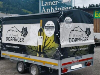 Eduard HL 311 x 160 - 2000kg mit beschriftetem Planenaufbau Laner Anhänger